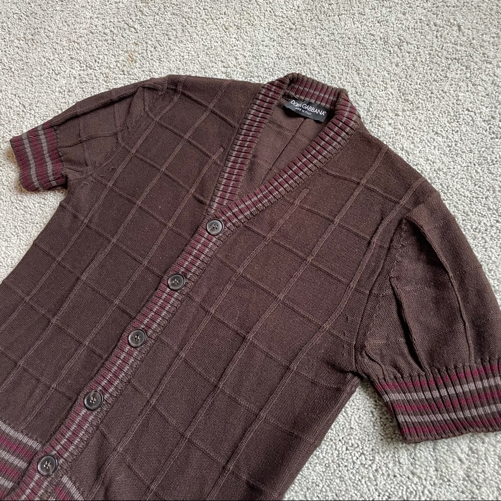 DOLCE & GABBANA Brown Button Down Short Sleeve Sweater S/M (US 6) - Picture 3 of 5